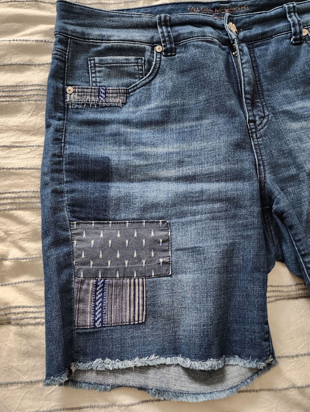 Women's Blue Patchwork Denim Shorts By Melissa McCarthy For Seven. Size 16w. - Picture 15 of 15